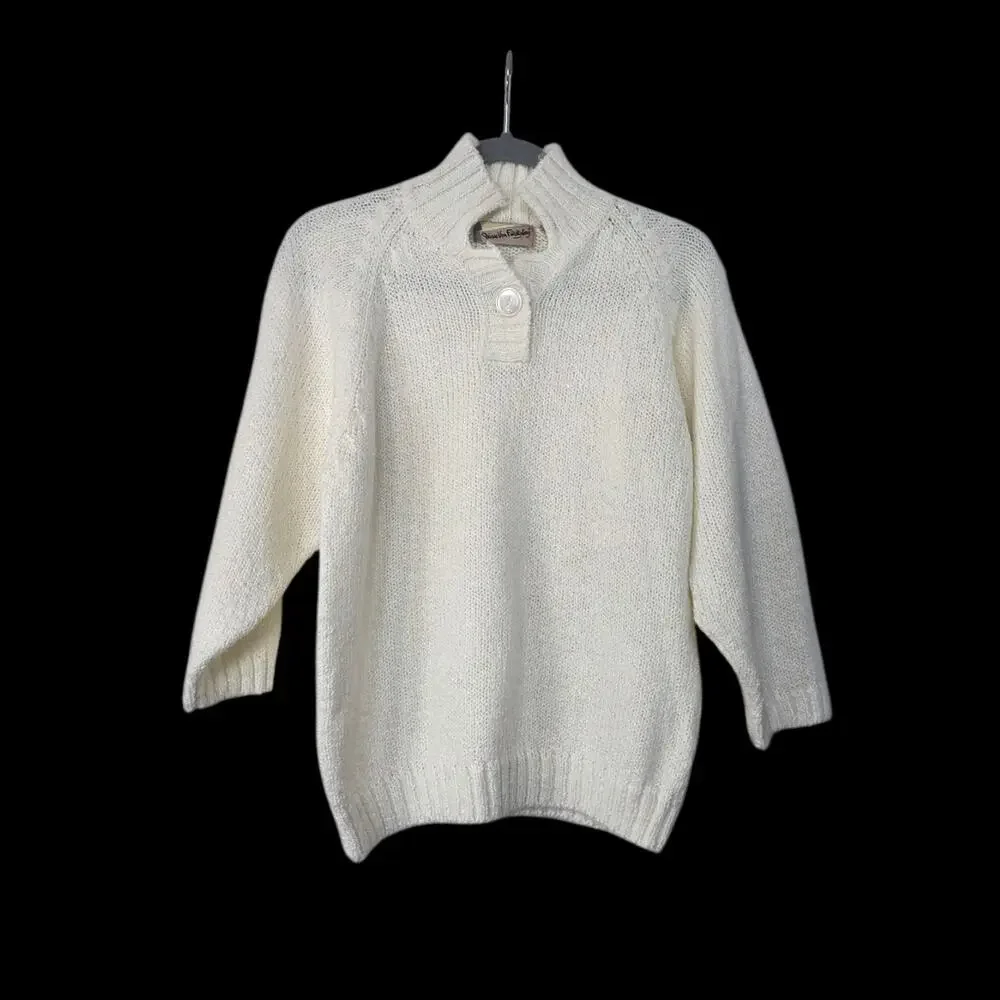 Diane Von Furstenberg White Vintage Chunky Cozy Pullover Sweater, Size Medium - Picture 1 of 11